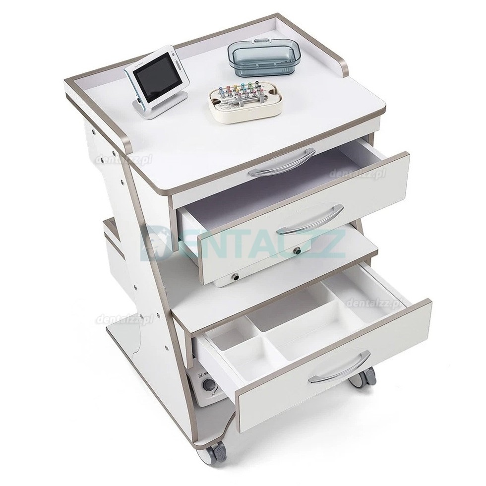 Dentech G06 W&oacute;zek Stomatologiczny z Szafką i Tacą na Narzędzia Podw&oacute;jna Szuflada